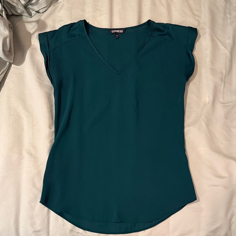 Express Women's Forest Green V-Neck Blouse